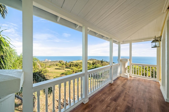 deck with a water view