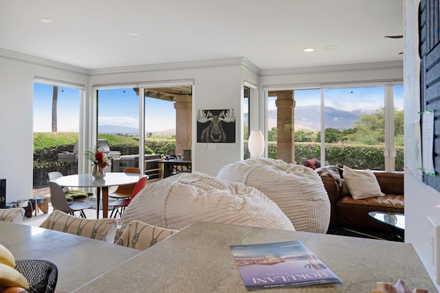 2335 Hihimanu St Unit 117, Kihei, HI 96753 - bedroom featuring crown molding, a mountain view, and access to outside
