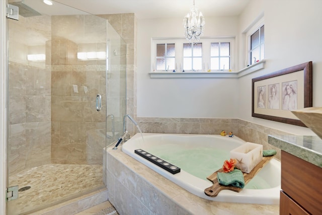 2335 Hihimanu St Unit 117, Kihei, HI 96753 - full bath featuring a bath, a stall shower, and a chandelier