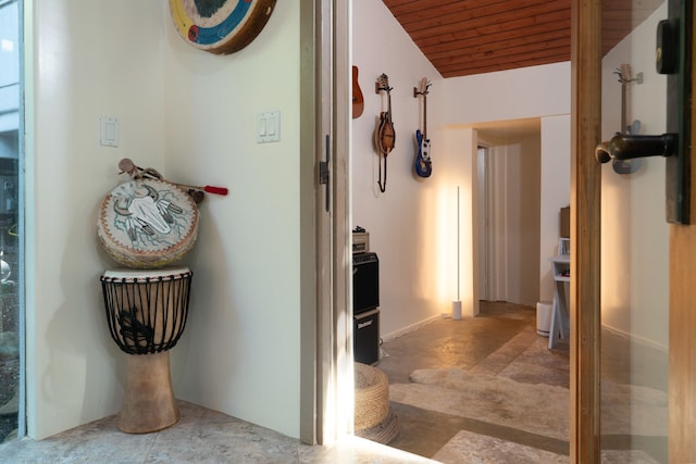 hallway with wooden ceiling