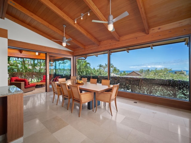 3100 Wailea Alanui Dr Unit 12, Kihei, HI 96753 - dining room featuring ceiling fan, wooden ceiling, and track lighting
