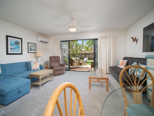 2777 S Kihei Rd Unit K-101, Kihei, HI 96753 - living area with carpet floors, a wall mounted air conditioner, and ceiling fan