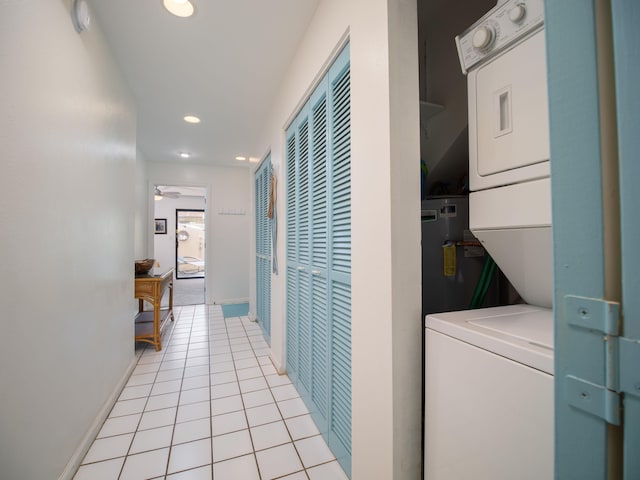 2777 S Kihei Rd Unit K-101, Kihei, HI 96753 - corridor featuring stacked washer / drying machine, recessed lighting, and light tile patterned flooring