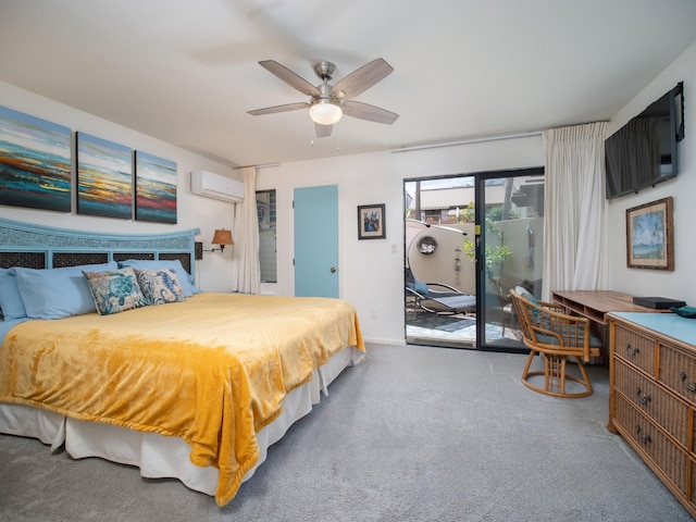 2777 S Kihei Rd Unit K-101, Kihei, HI 96753 - carpeted bedroom featuring an AC wall unit, access to outside, a desk, and ceiling fan