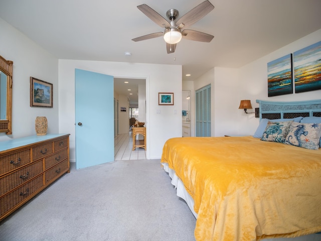 2777 S Kihei Rd Unit K-101, Kihei, HI 96753 - bedroom featuring light carpet, recessed lighting, a closet, and a ceiling fan