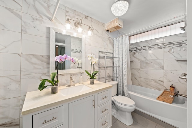 3660 Lower Honoapiilani Rd Unit 306, Lahaina, HI 96761 - bathroom with tile walls, toilet, shower / bath combo with shower curtain, tile patterned floors, and vanity