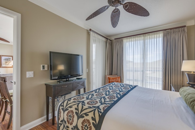 bedroom featuring ceiling fan and wood-type flooring