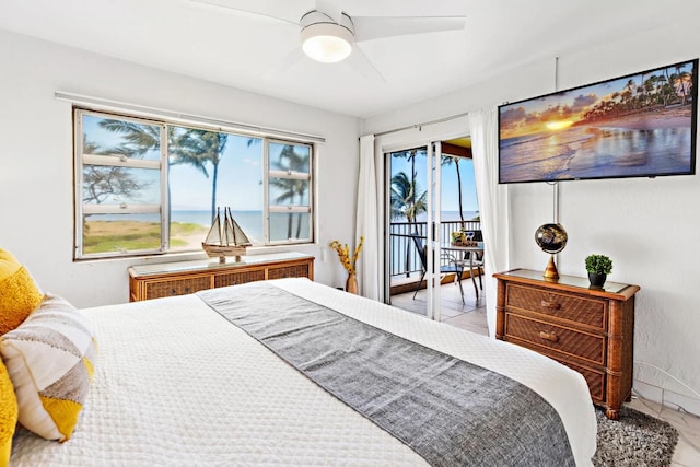 bedroom featuring ceiling fan and access to outside