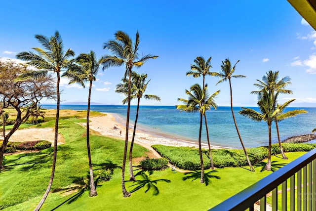 property view of water featuring a beach view