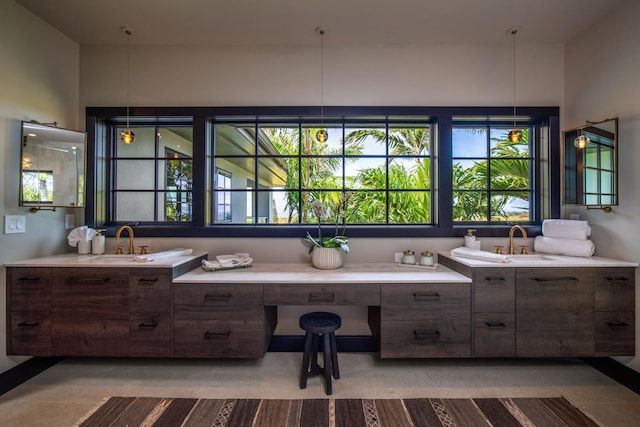 bathroom with vanity and tile patterned floors