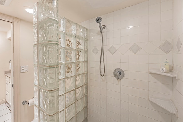 full bath with a walk in shower and visible vents