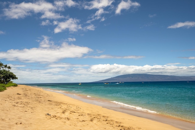 water view with a view of the beach and a mountain view