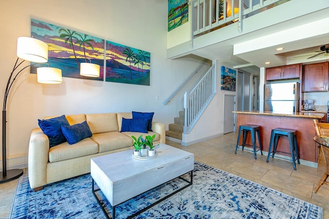 living room with ceiling fan