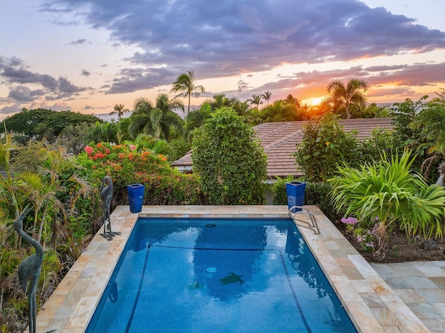 view of pool at dusk