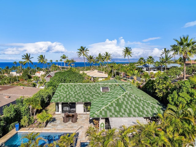 aerial view featuring a water view