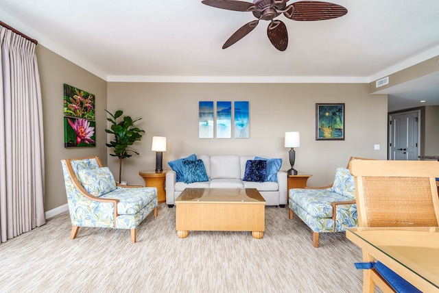 living room featuring ceiling fan