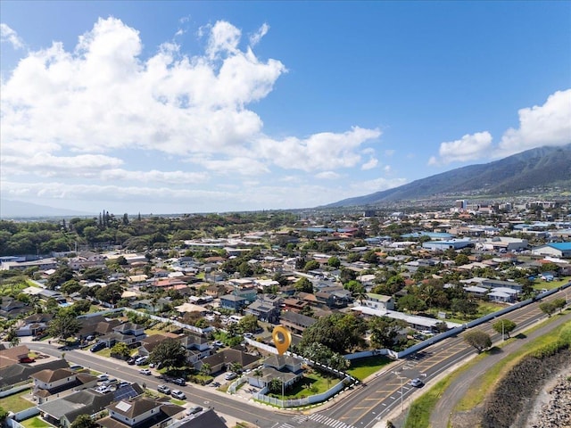 aerial view with a mountain view and a residential view