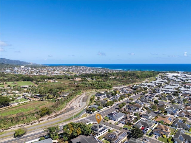 aerial view featuring a residential view and a water view