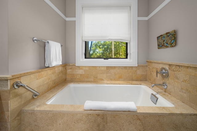 bathroom featuring tiled bath