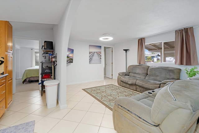 living room featuring light tile patterned flooring