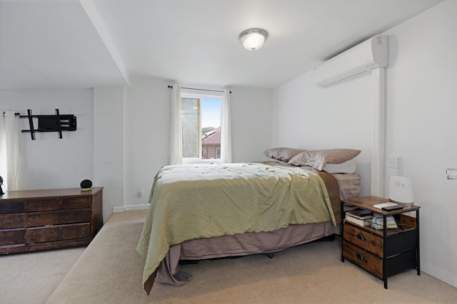 carpeted bedroom with a wall unit AC