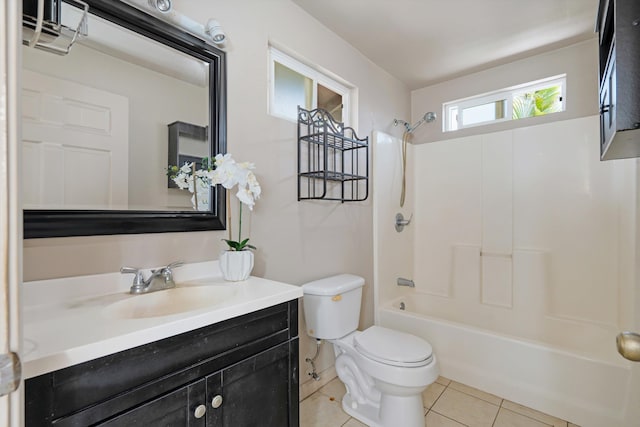 full bathroom with tile patterned flooring, vanity, bathtub / shower combination, and toilet