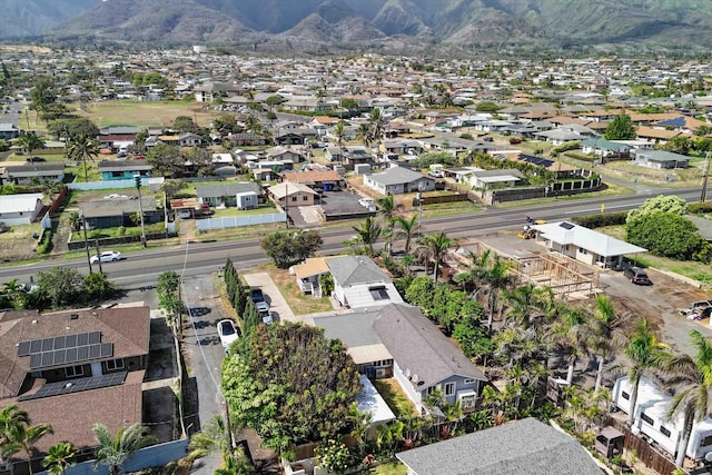 drone / aerial view featuring a mountain view