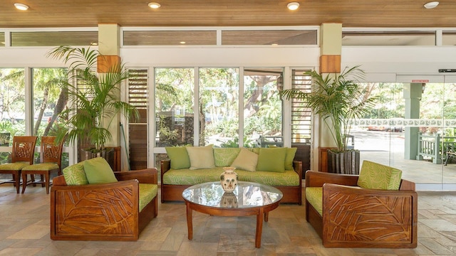 110 Kaanapali Shores Pl Unit 513, Lahaina, HI 96761 - sunroom / solarium with wood ceiling and recessed lighting