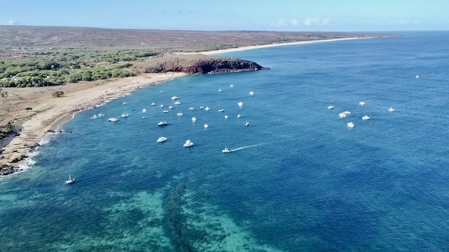 aerial view featuring a beach view and a water view