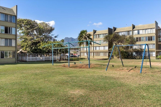 view of playground featuring a yard