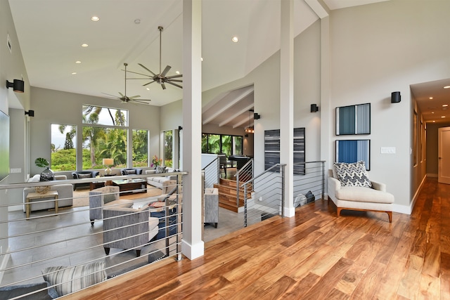 interior space featuring ceiling fan