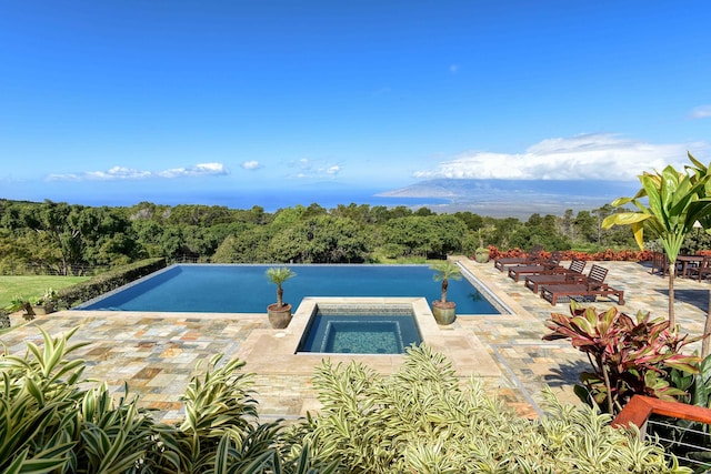 view of pool featuring a patio area and an in ground hot tub