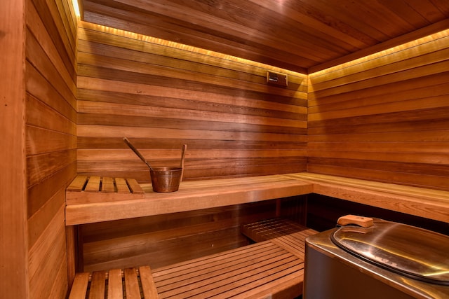 view of sauna / steam room featuring wood ceiling