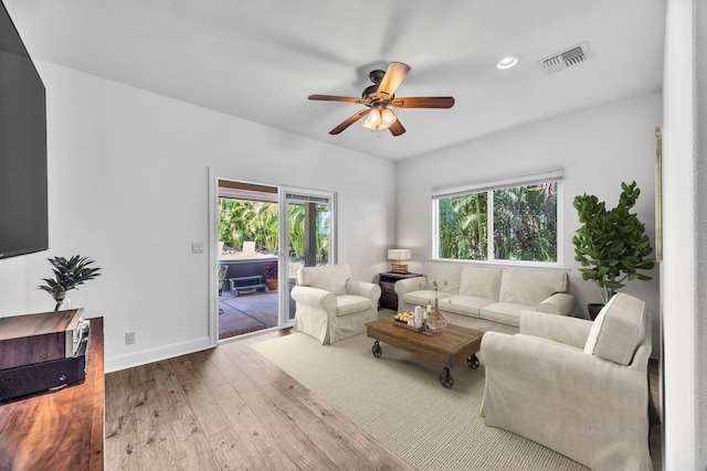 207 Kahana Ridge Dr Unit 132, Lahaina, HI 96761 - living area with hardwood / wood-style flooring, a ceiling fan, baseboards, and recessed lighting