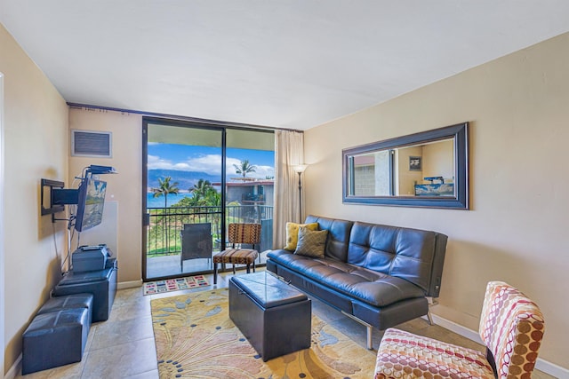 living room featuring light tile patterned floors