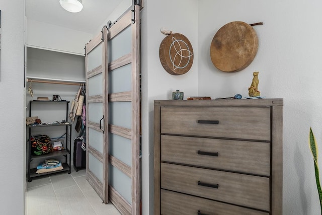 interior space with a barn door