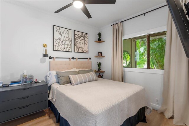 4435 Lower Honoapiilani Rd Unit 142, Lahaina, HI 96761 - bedroom with light wood-style floors, crown molding, and ceiling fan