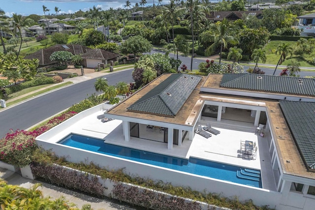 aerial view of a pool area