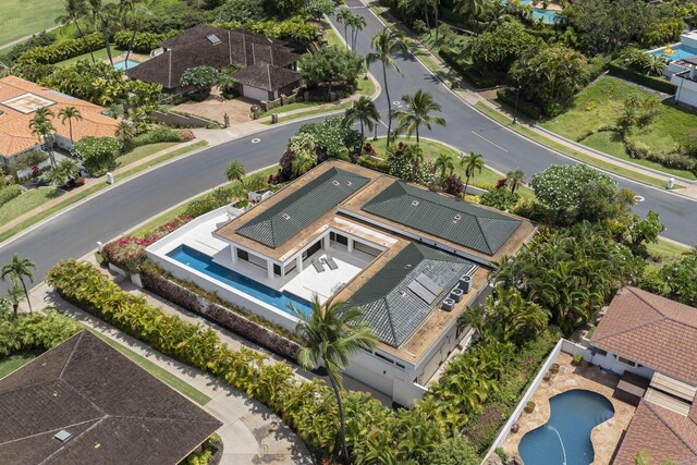 drone / aerial view of a pool area