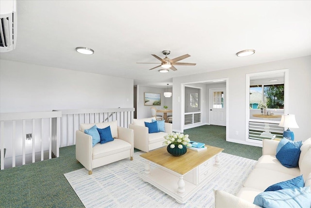 185 Hololani St, Pukalani, HI 96768 - carpeted living room with ceiling fan and a wall mounted air conditioner