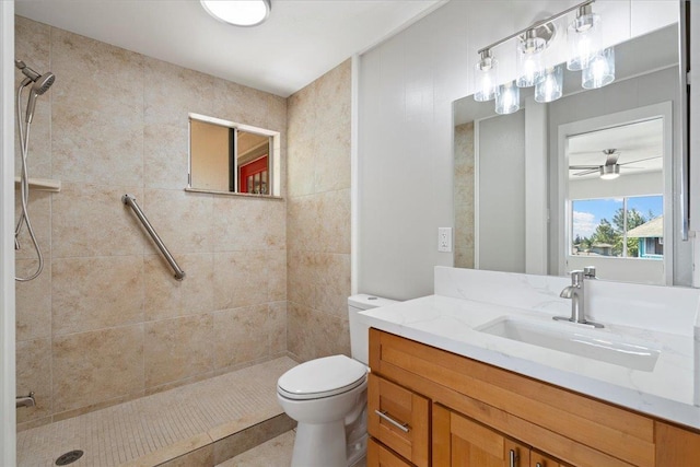 185 Hololani St, Pukalani, HI 96768 - bathroom with a tile shower, vanity, toilet, and ceiling fan