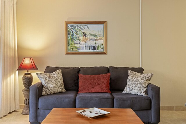 living room featuring light tile patterned floors