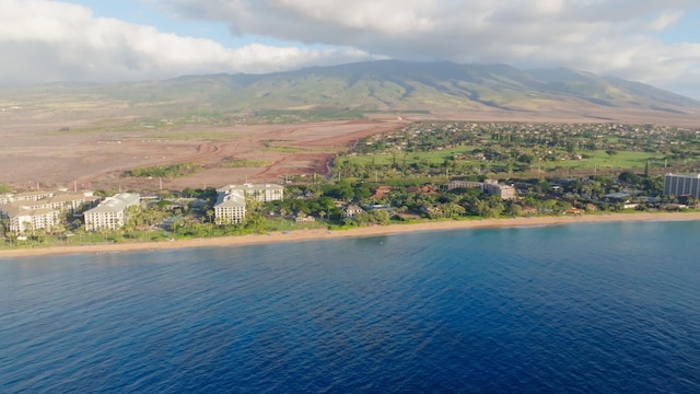 aerial view with a water and mountain view