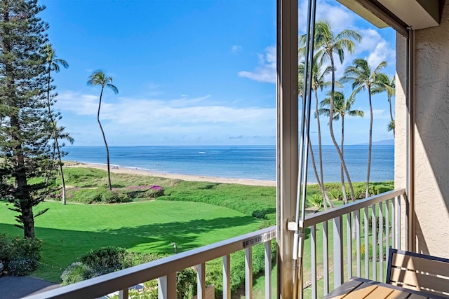 view of water feature with a view of the beach