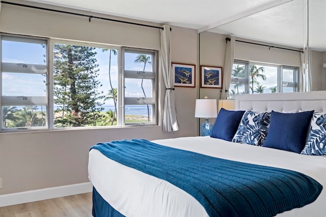 bedroom with light hardwood / wood-style floors