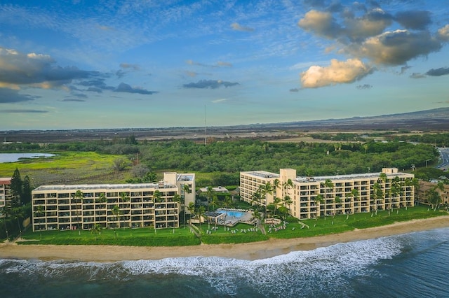 aerial view with a water view