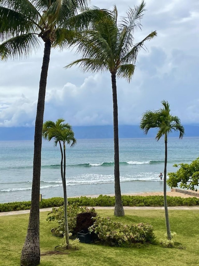 property view of water featuring a beach view