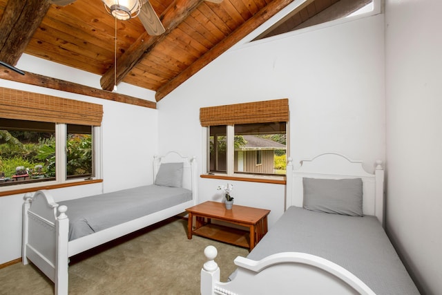 1160 Ehu Rd, Makawao, HI 96768 - bedroom with carpet flooring, multiple windows, and wood ceiling