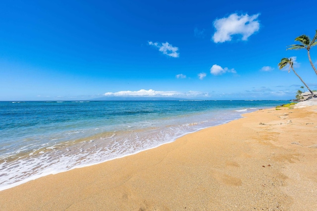 view of water feature with a beach view