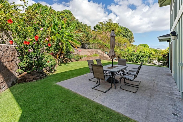 view of patio featuring outdoor dining space and a fenced backyard